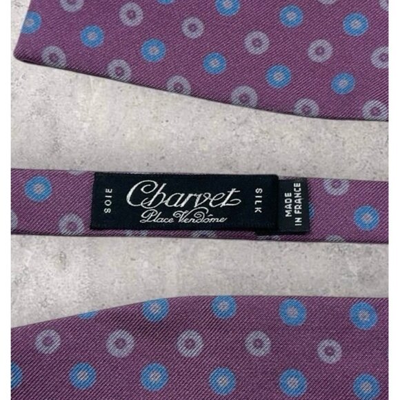 CHARVET Silk LUXURY Self Bow Tie FRANCE Purple Blue Geometric W:2.2" EUC - Picture 2 of 3